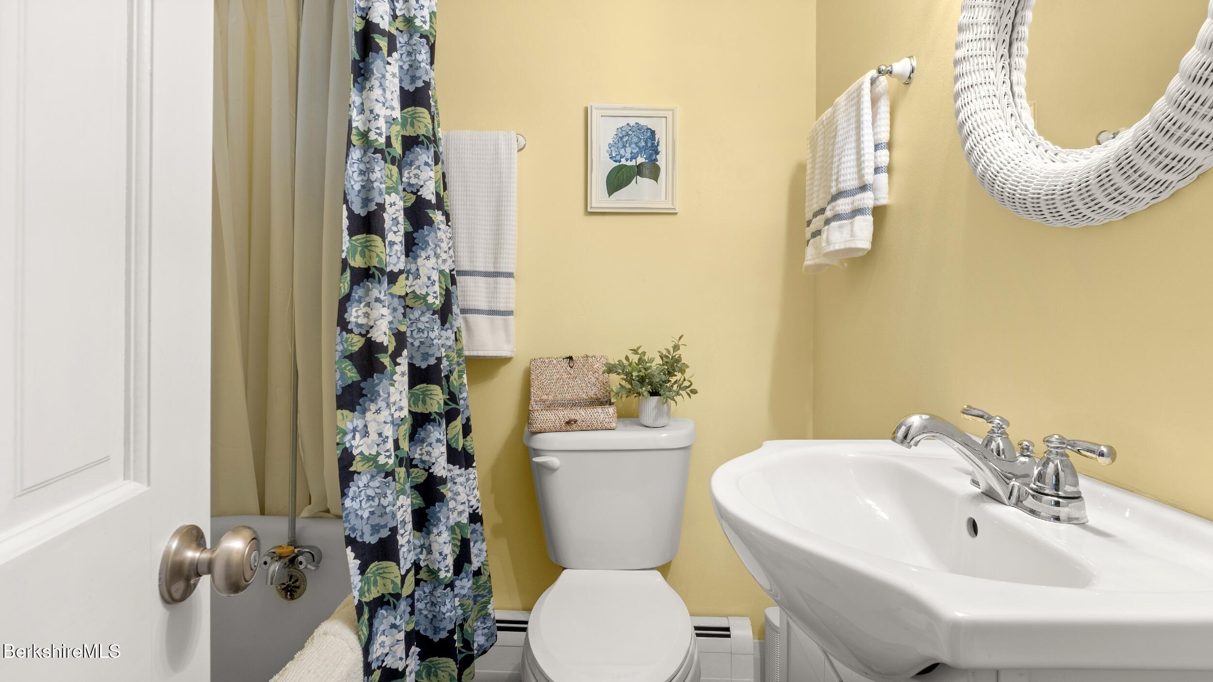 7 Lake Buel Road Great Barrington, MA 01230 - Photo 19 of 42 a bathroom with a toilet sink and shower curtain