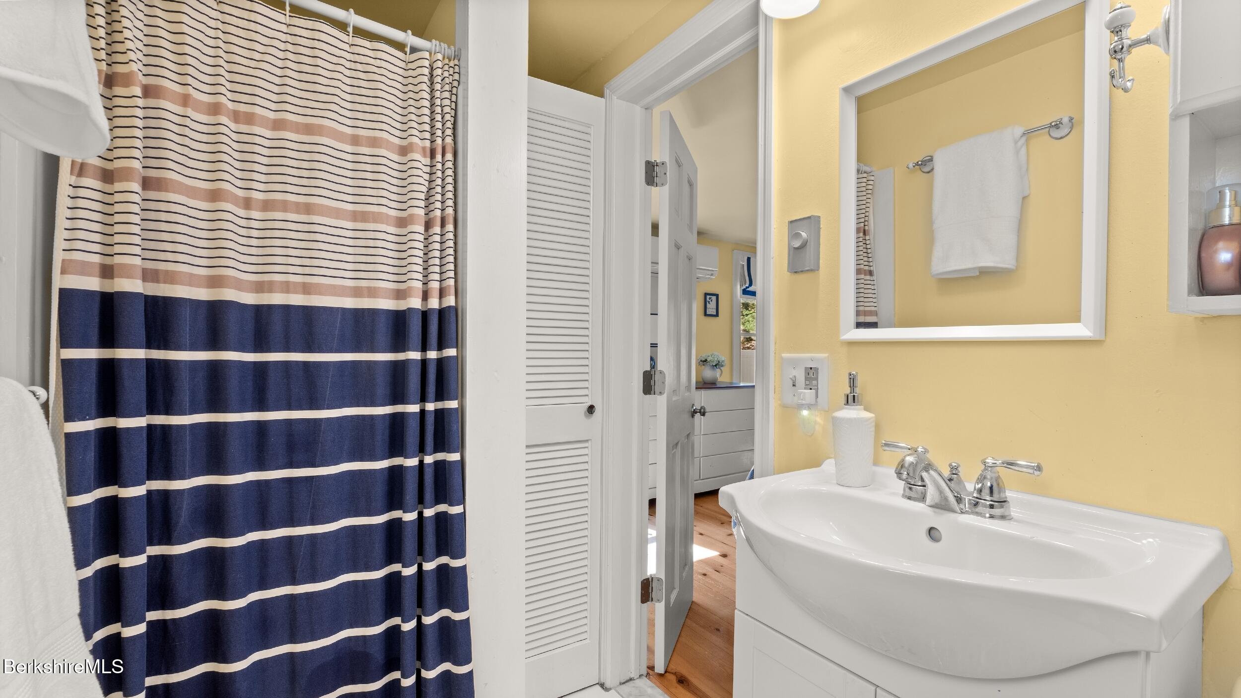 7 Lake Buel Road Great Barrington, MA 01230 - Photo 22 of 42 a bathroom with a sink a mirror and a shower