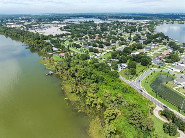 a view of a lake with a city