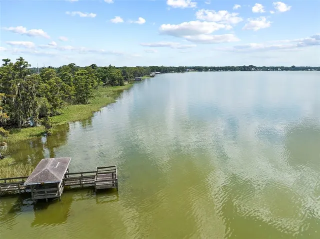 a view of a lake with a mountain