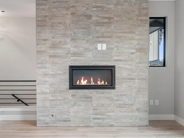 a room with a fireplace