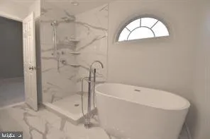 a bathroom with a bathtub and a shower