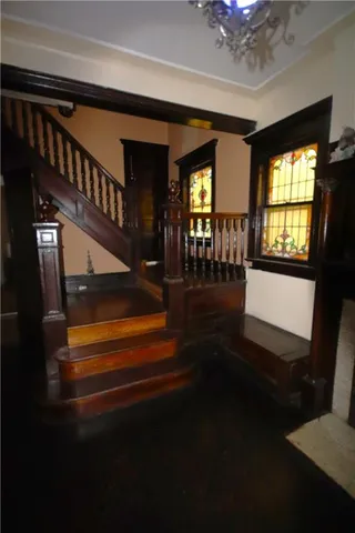 a view of a hallway with workspace