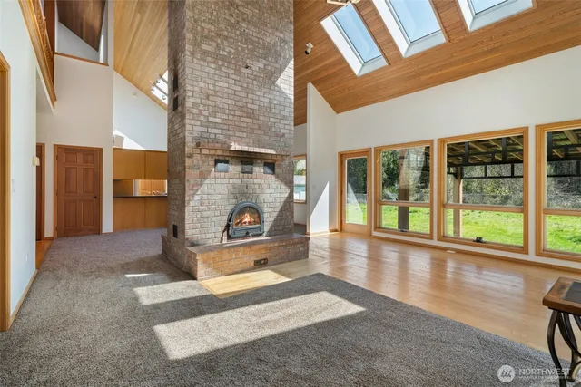 a living room with a large window