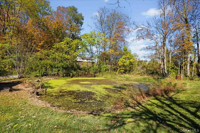 a view of backyard with table and chairs and wooden fence
