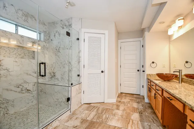 a view of a room with racks on the wall