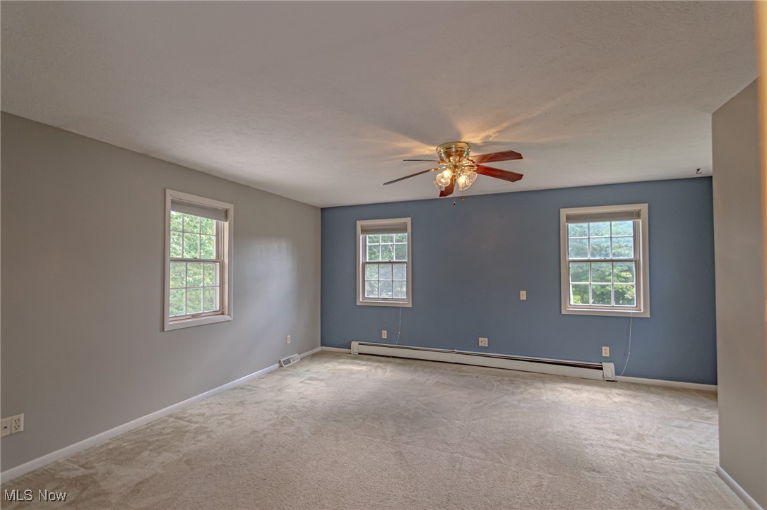 749 Hartman Road Wadsworth, OH 44281 - Photo 32 of 49 Spare room with a wealth of natural light, light carpet, ceiling fan, and a baseboard radiator
