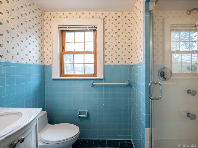 a bathroom with a toilet a sink and a window