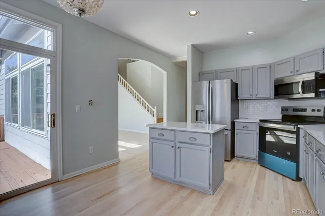 a kitchen with stainless steel appliances a stove a sink and a refrigerator