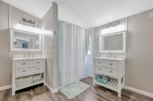 a room with cabinets and a dresser