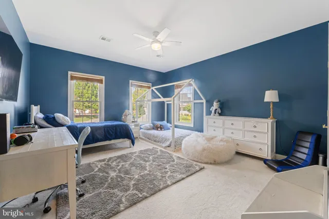 an aerial view of a house with garden