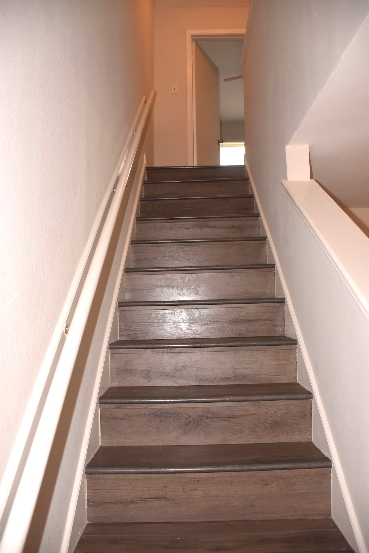 1810 Rawhide Loop Round Rock, TX 78681 - Photo 18 of 29 Staircase featuring wood-finish treads and risers, light-toned wall paint, and a simple handrail