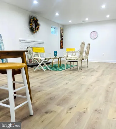 a view of balcony with wooden floor