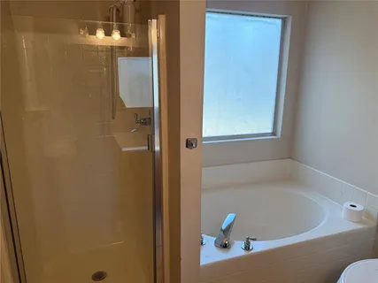 a bathroom with a bathtub