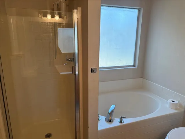 a bathroom with a bathtub