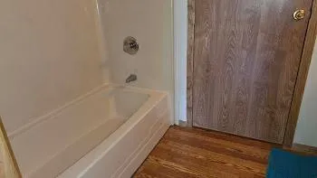 a bathroom with a bathtub