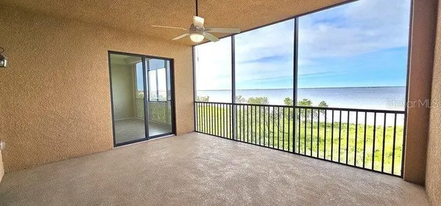 a view of a room with windows