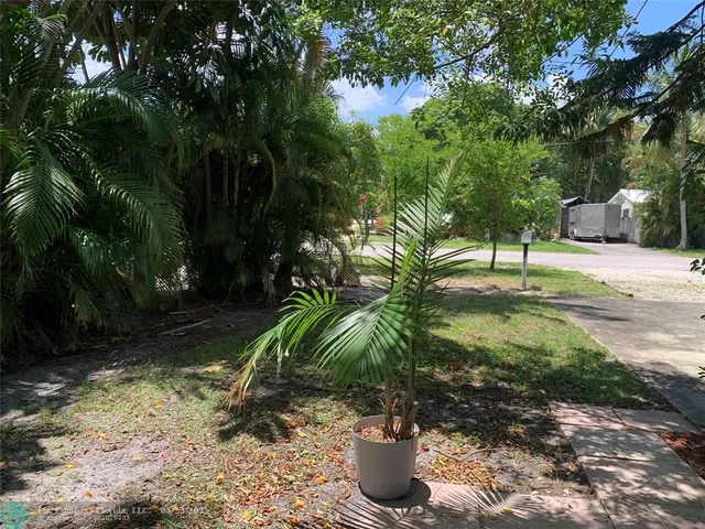 a view of a backyard with a fountain