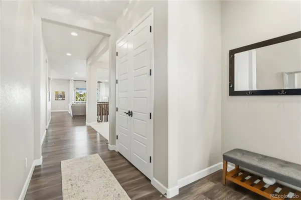 a view of a hallway with workspace