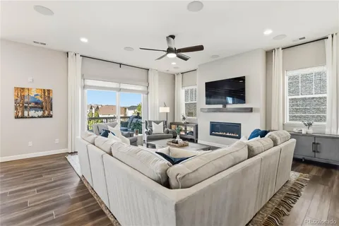 a living room with furniture fireplace and a flat screen tv