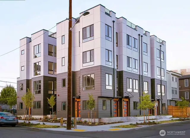 a front view of a multi story building