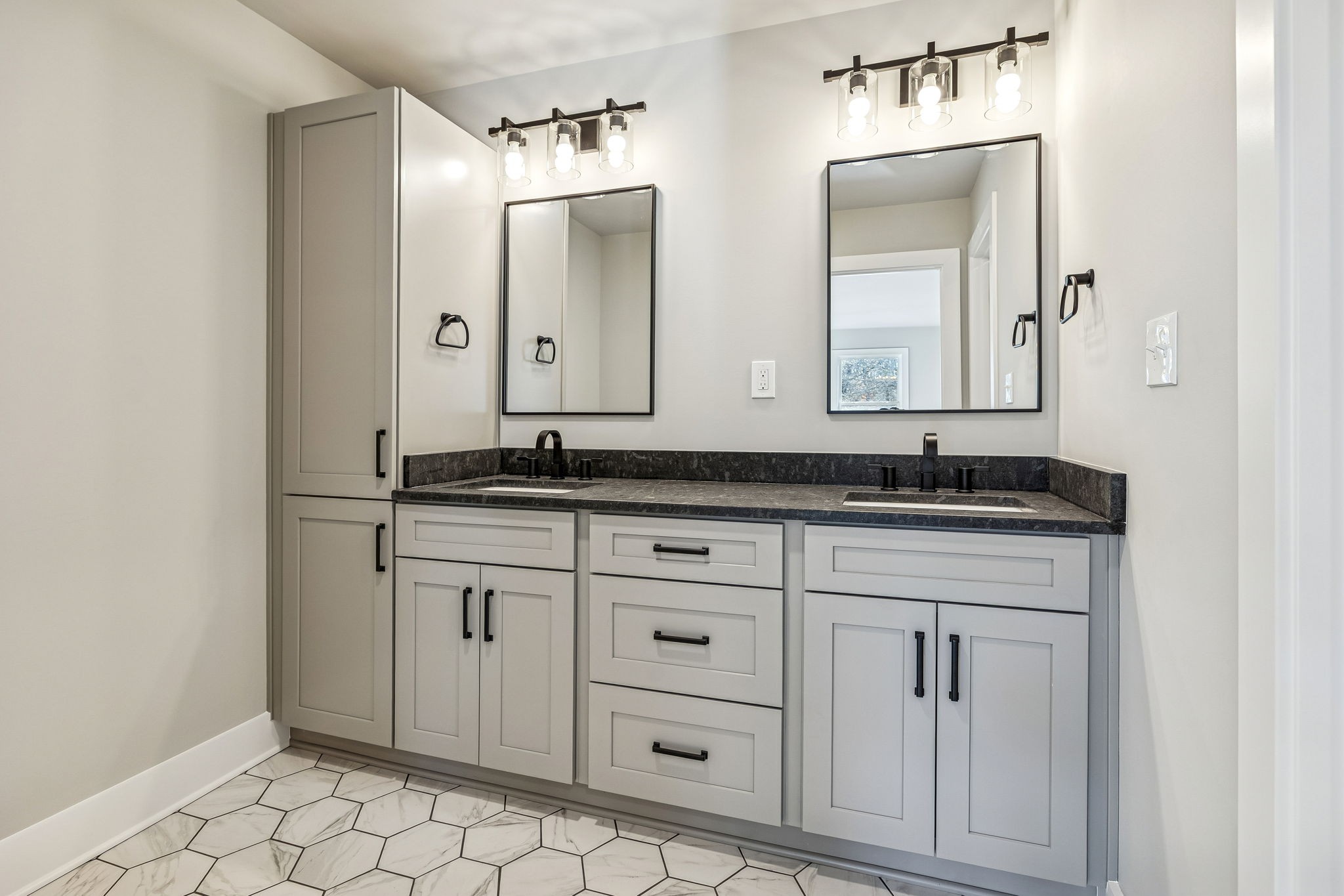 628 Vaughan's Gap Road Spring Hill, TN 37174 - Photo 29 of 45 a bathroom with a granite countertop sink and a mirror