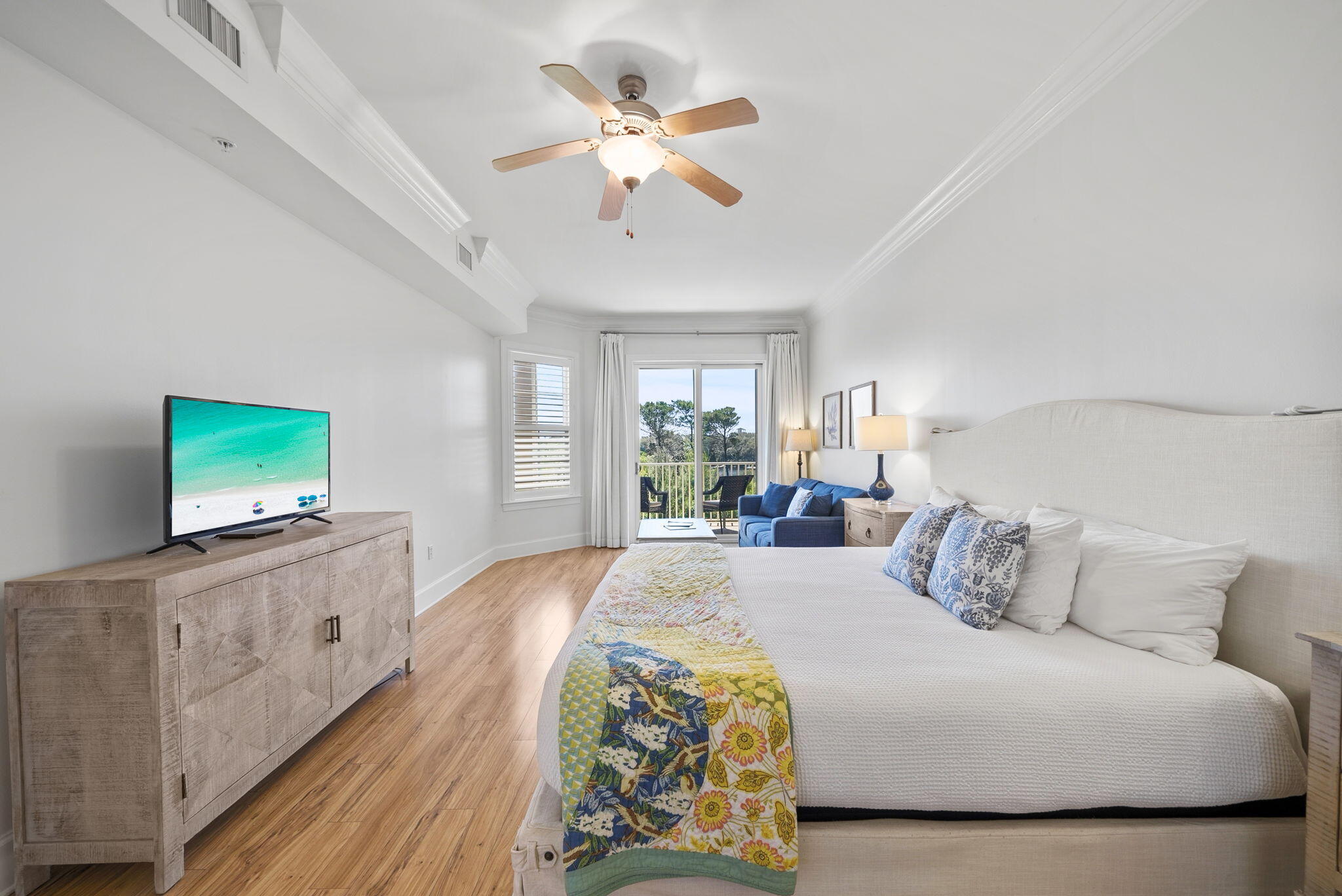 1653 West County Highway 30A, Unit 2105 Santa Rosa Beach, FL 32459 - Photo 13 of 42 a bedroom with a bed and a flat screen tv