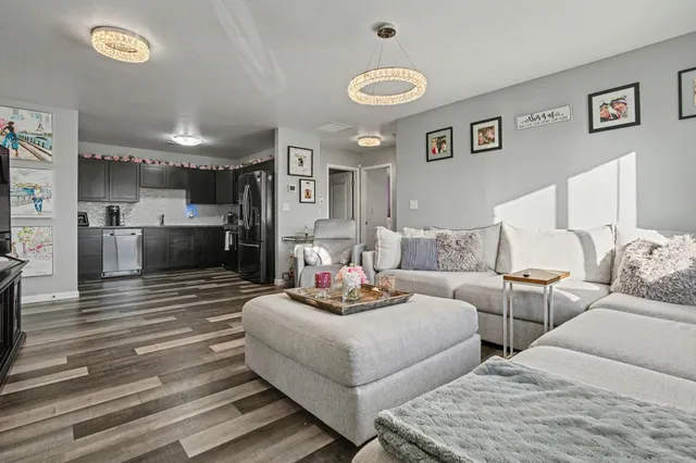a living room with furniture and a view