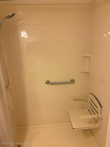 a bathroom with a tub and shower