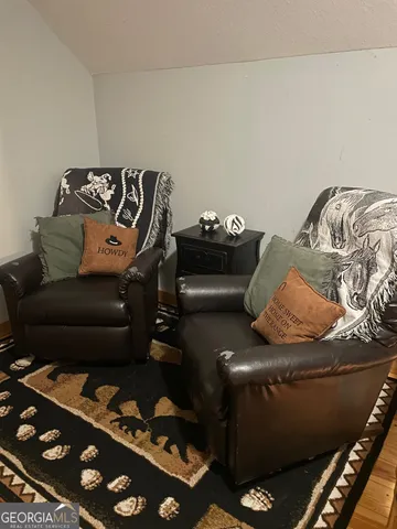 a view of a garage with a tv