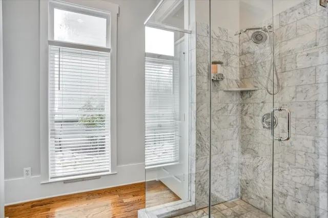 a view of a bathroom with a shower