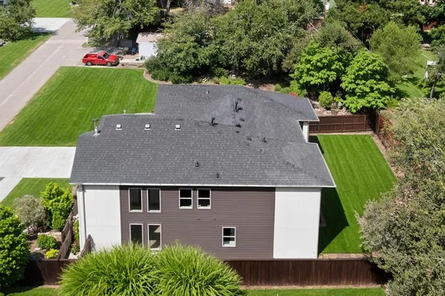an aerial view of a house