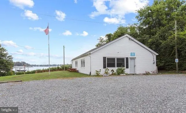 a view of a lake with a terrace