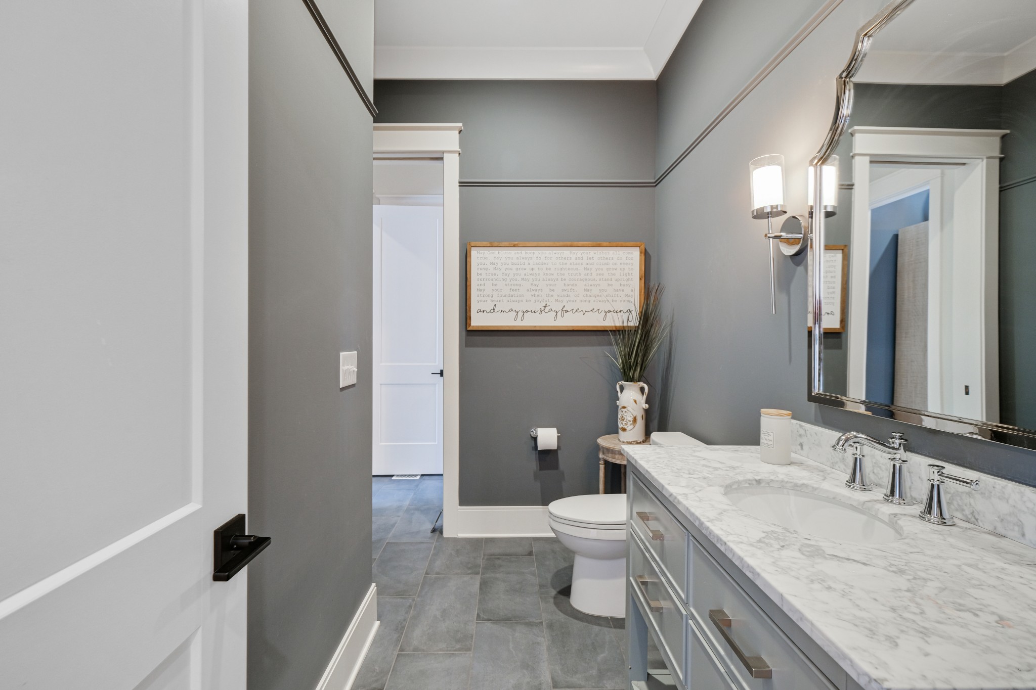 3003 Hobbs Road, Unit B Nashville, TN 37215 - Photo 11 of 70 a bathroom with a granite countertop sink a toilet and a mirror