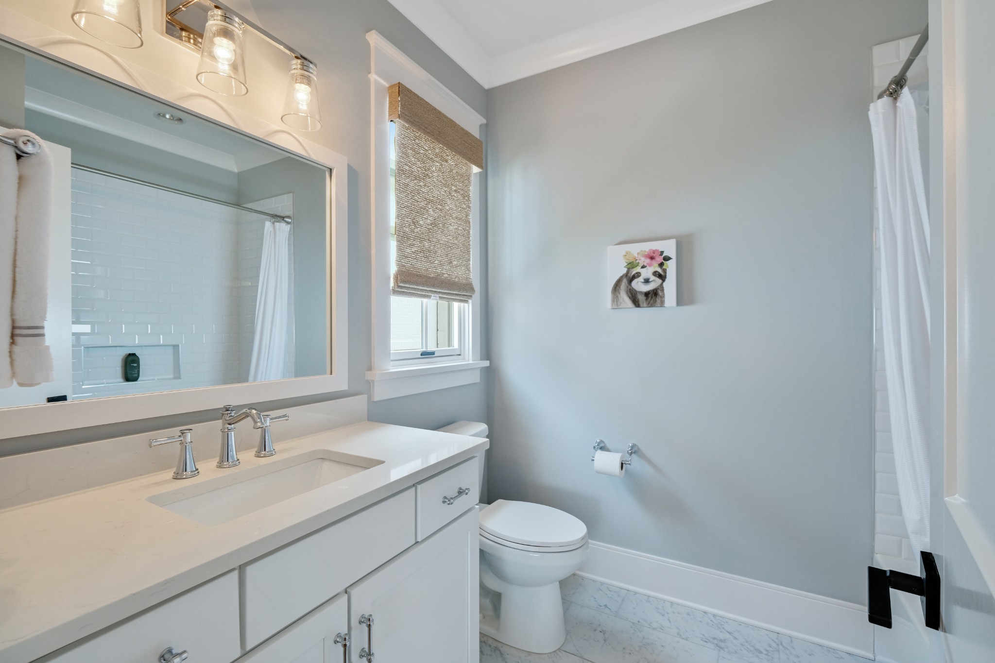 3003 Hobbs Road, Unit B Nashville, TN 37215 - Photo 45 of 70 a bathroom with a granite countertop sink mirror vanity and toilet