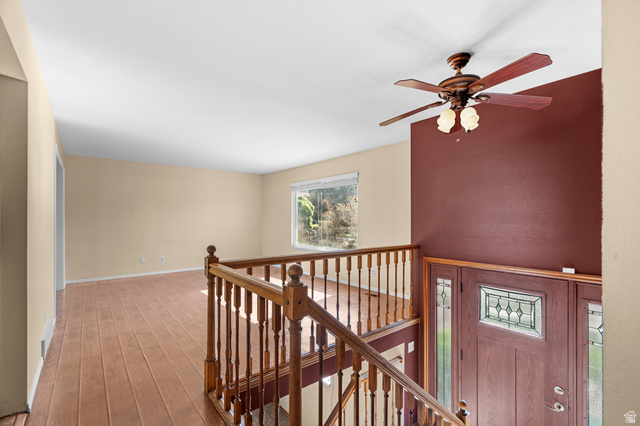 11934 South Cedar Ridge Road Sandy, UT 84094 - Photo 14 of 58 Wood-finish flooring throughout, with a wood spindle staircase and a multi-pane front door featuring decorative glass