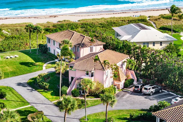 a view of a garden with an ocean view