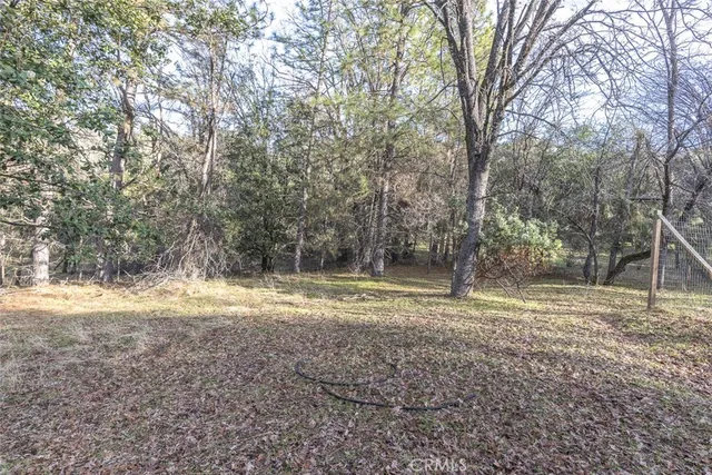 a view of dirt yard with a trees
