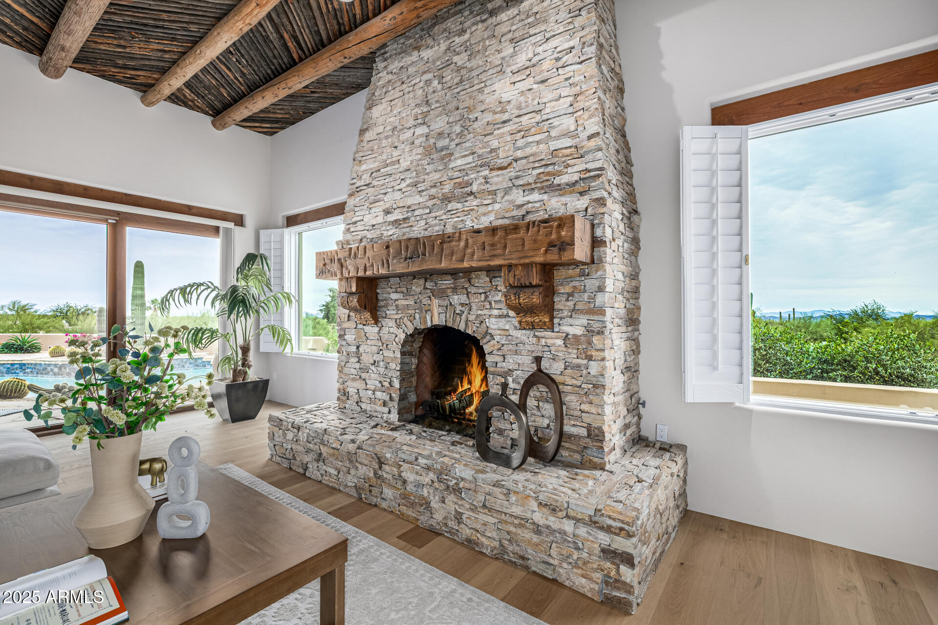 34877 North Ridgeway Drive Carefree, AZ 85377 - Photo 14 of 55 Custom Built Stack Stone Fireplace