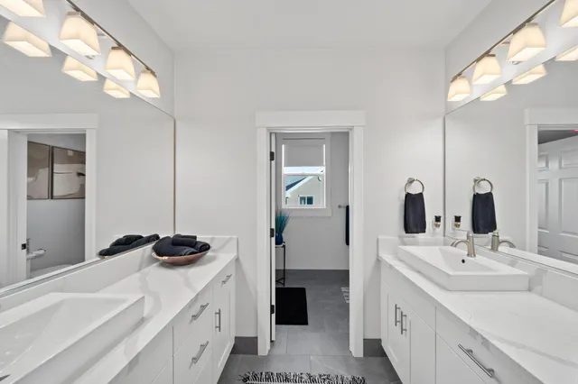a bathroom with a sink double vanity