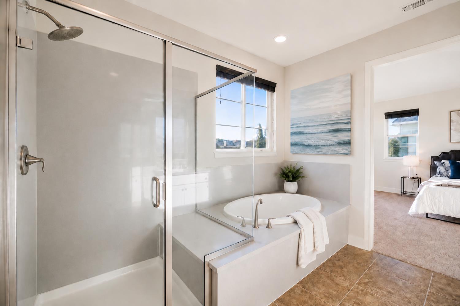 1837 South La Barbera Avenue Mountain House, CA 95391 - Photo 25 of 54 a bedroom with a bed and a shower