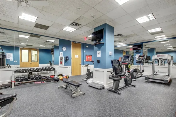 a view of a room with gym equipment