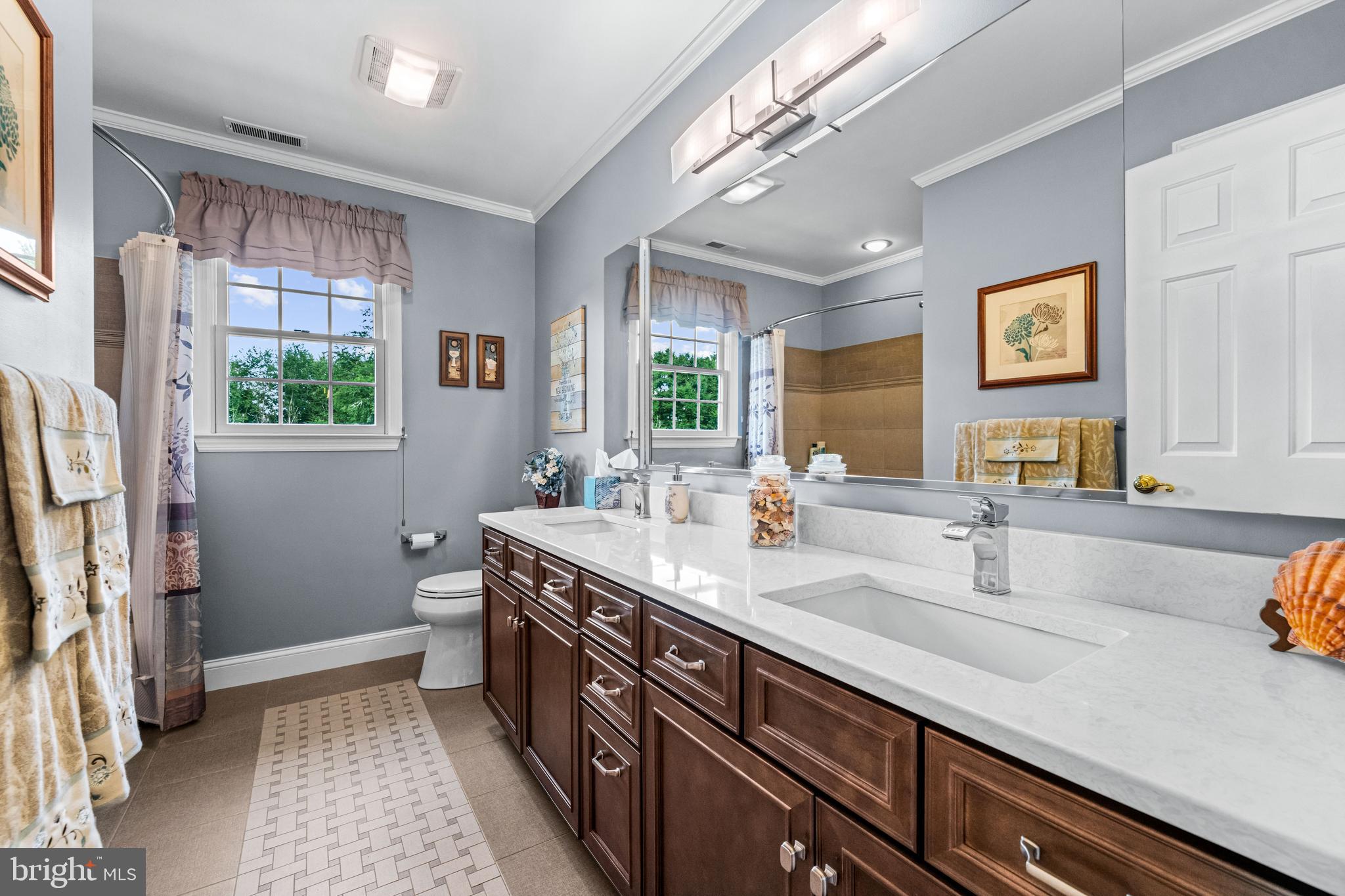 103 Fox Chase Court Southampton, NJ 08088 - Photo 62 of 98 a bathroom with double vanity sink a mirror and a shower