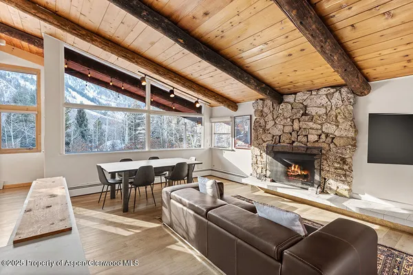 a living room with a large window