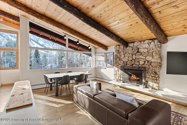 a living room with a large window