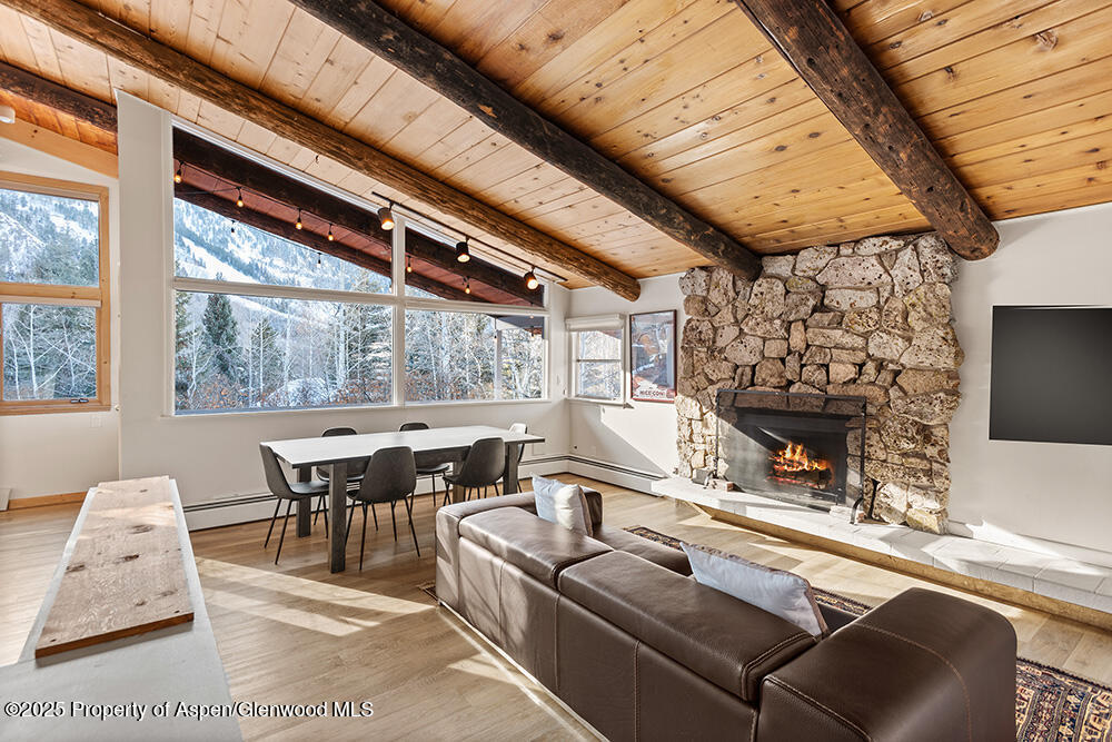 a living room with a large window