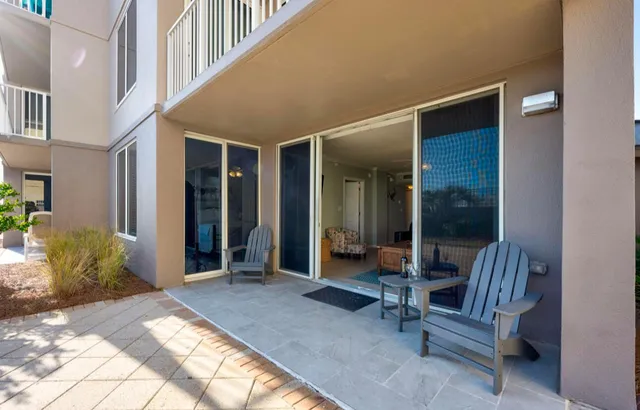 a view of a swimming pool with an ocean view