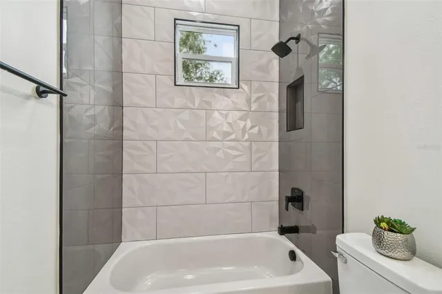 a bathroom with a bathtub
