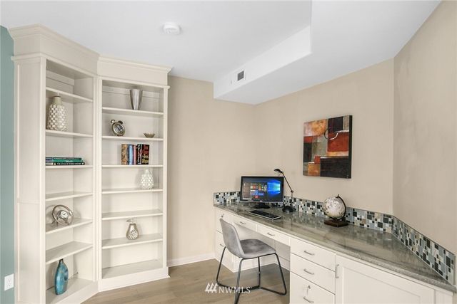 a room with a workspace