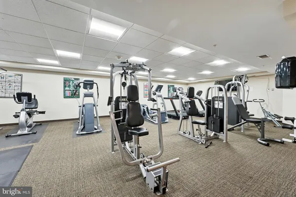 a view of a room with gym equipment